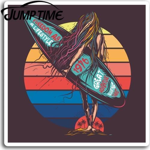 Jump Time for Cool Surf Surfboard Girl Vinyl Stickers Sticker Laptop Luggage Car Decal Window Wiper Trunk Car Styling