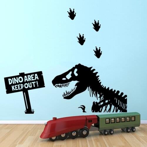Funny Animal Wall Decal Cartoon Dinosaur Skeleton Footprint Wall Sticker Jurassic Park Quote Kids Room Vinyl Decoration