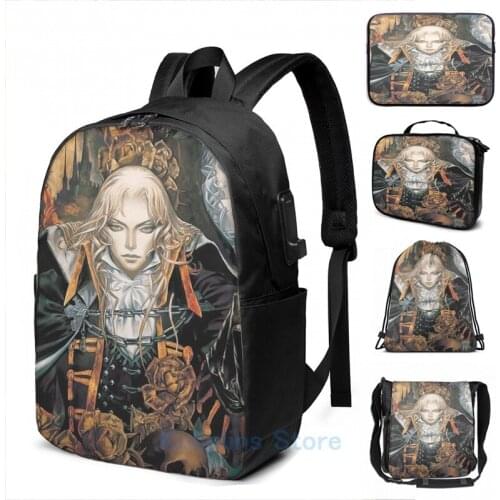 Funny Graphic print castlevania symphony USB Charge Backpack men School bags Women bag Travel laptop bag