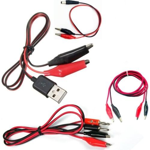 Alligator Cilps to USB Plug Test Cable Lead Jumper Wire Battery Dual Probe 24mm Crocodile Clip for Multimeter Measure Tool