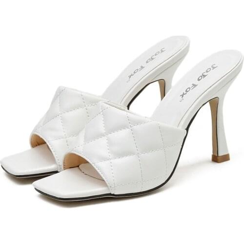 2021 Toe Red Mule Heels Shoe Black PU High Heel Shoes Women Sandals Sliper Woman Shoes Zapatos Mujeruio8