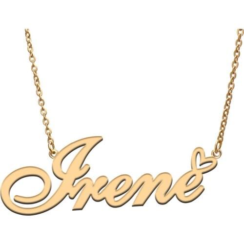Love Heart Irene Name Necklace for Women Stainless Steel Gold & Silver Nameplate Pendant Femme Mother Child Girls Gift
