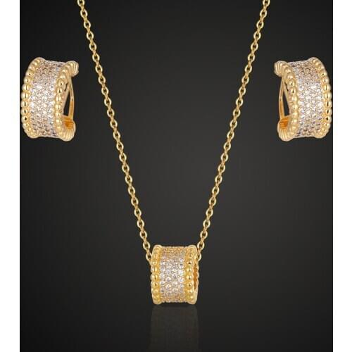 Zlxgirl Metal Copper chain pendant with Earrings jewelry sets Brand cubic Zircon Wedding bridal jewelry sets couple gifts