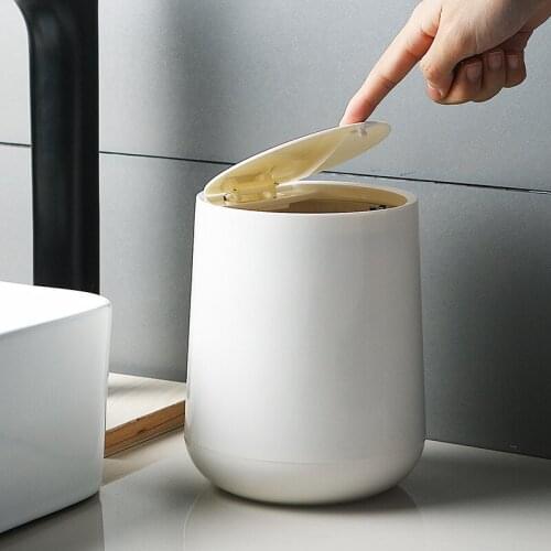 1Pc Portable Office Desktop Trash Can Car Garbage Basket Home Table Plastic Round Mini Waste Bin with Lid