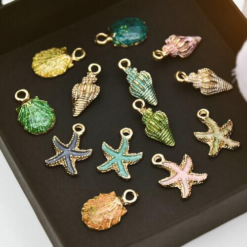10/13Pcs Cute Beads Pendants Colorful Ocean Starfish Conch Sea Shell Charms Anklet Bracelet Necklace DIY Jewelry Making