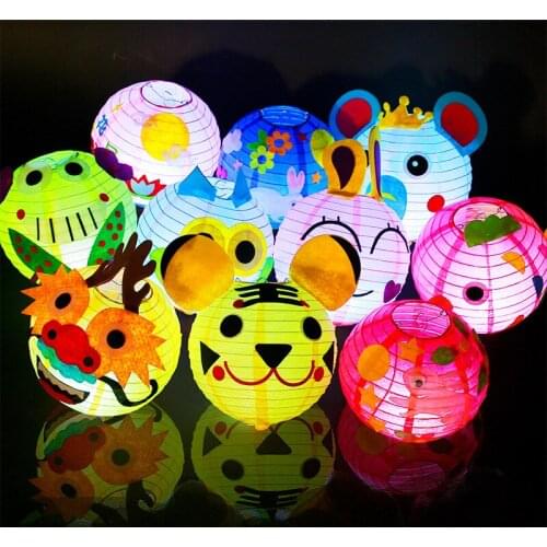 20pcs Luminous DIY LED Glow Cartoon Animal Lantern Light Up Paper Festival Lantern Handcrafted Party Christmas Handcrafted