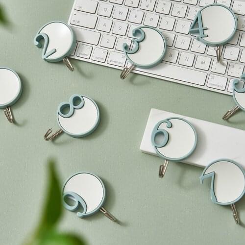 3pcs Digital Hook Simple Free Punching Viscose Single Hook Household Kitchen Bathroom Living Room Bedroom Door Hooks Accessories