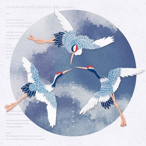 3Pcs Crane Patches for Clothing Embroidery Applique Sew on Red crowned Crane Birds Decor DIY Embroidered Stickers for Clothes