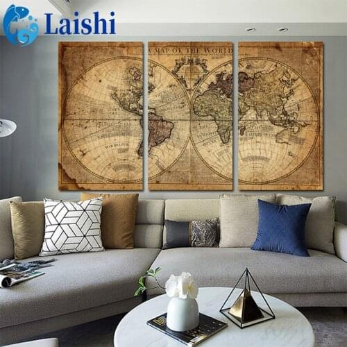 3pcs Vintage world map Diamond Painting Full Round Rhinestone Paintings Diamond Embroidery Cross Stitch Mosaic Home Decoration
