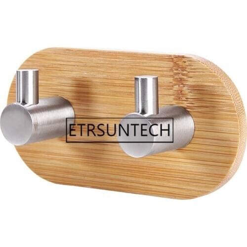 30pcs Natural Bamboo Stainless Steel Hook Wall Clothes Bag Headphone Key Hanger Kitchen Bathroom Door Towel Rustproof Shelf