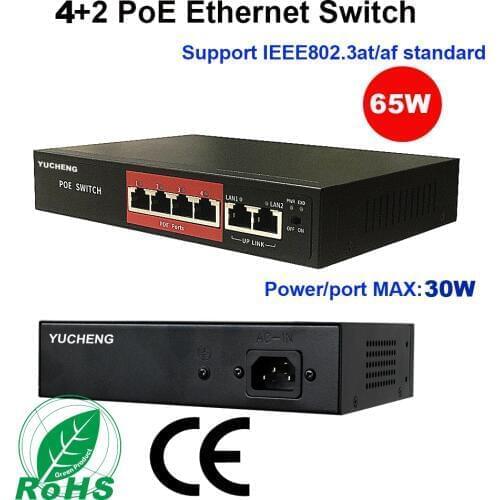 4+2 Ports 48V PoE Injector Power Over Ethernet Switch for IP camera 1236 power supply 4ch poe swich IEEE802.3af/at