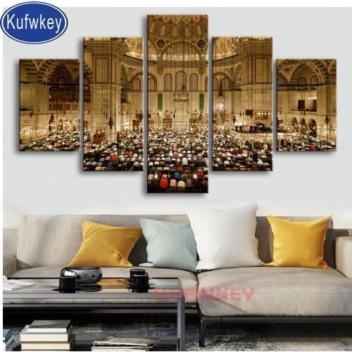 5 pcs Mecca Mosque Pilgrimage diamond painting full square round drill mosaic diamonds religion icon diamond embroidery wall art