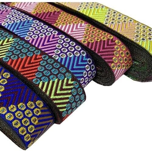 7 Meters 2.5cm Ribbon Vintage Ethnic Embroidery Lace Ribbon Boho Lace Trim DIY Clothes Bag Accessories Embroidered Fabric Decor