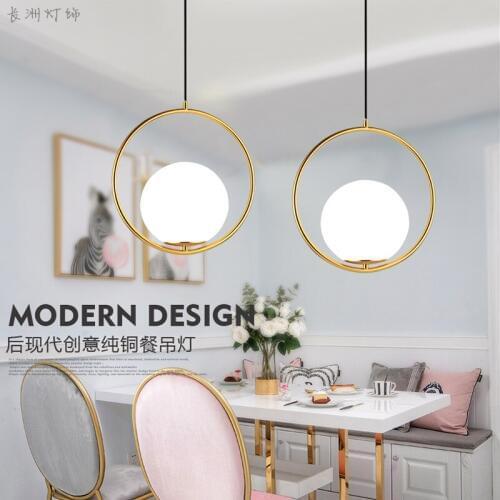 American Creative Glass Ball Pendant Lights Iron Hoop Hang Lamp for Bedroom Cafe Restaurant Bar Indoor Lighting Fixtures Decor