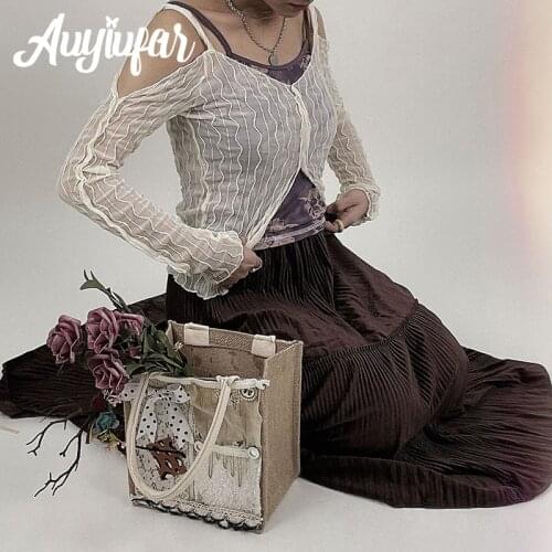 Auyiufar Grunge Fairycore Solid Off Shoulder T-shirt Wave Split Y2K Aesthetic Slim Tops Elfcore Long Sleeve Fall Spring Outfits