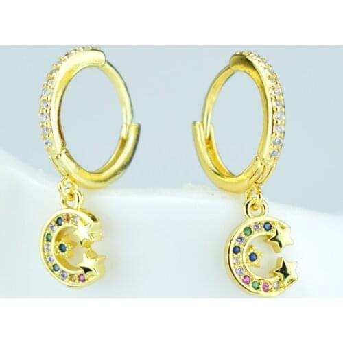 Color Zircon Moon Earrings Star Moon Earrings Ladies Fashion Wedding Jewelry CZ Charm