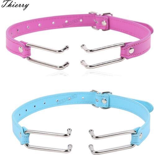 Thierry Adult Games 2 Colors metal & Pu Leather Open Mouth Gag, Steel Erotic Toys Gag Sex products Slave bondage Gag For Couples
