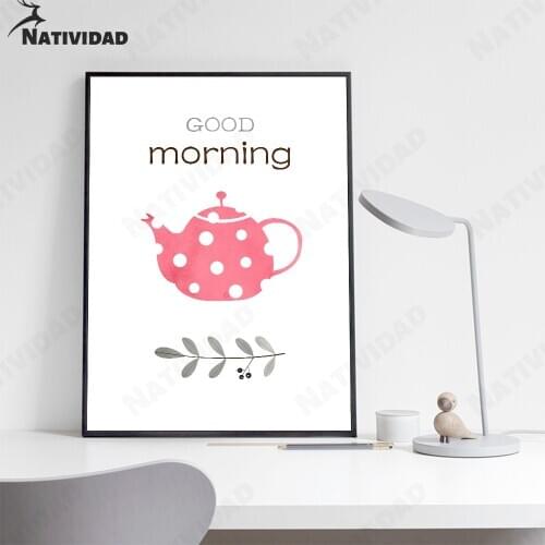 Korean Cartoon Text Art Print Poster Good Morning Coffee Cute Kitchen Living Room Painting Home Living Room Decoration