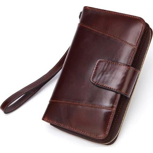 Leather wallet women zipper bag long multi-function mobile phone bag oil wax leather clutch wallet wallet