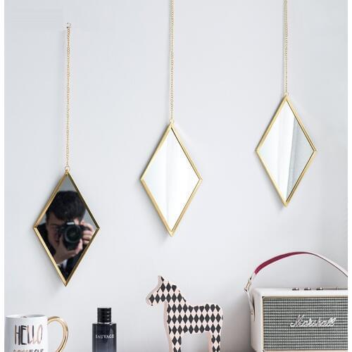Nordic Metal Gold Mirror Wall Hanging Bathroom Bedroom Mirror Vanity Decorative Makeup Home Dressing Hanging Mirror