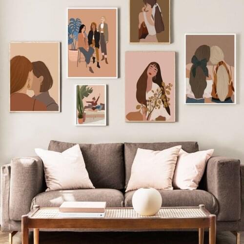 Wall Art Canvas Painting Fashion Girl Flower Abstract Nordic Posters And Prints Wall Pictures For Living Room Salon Decoration