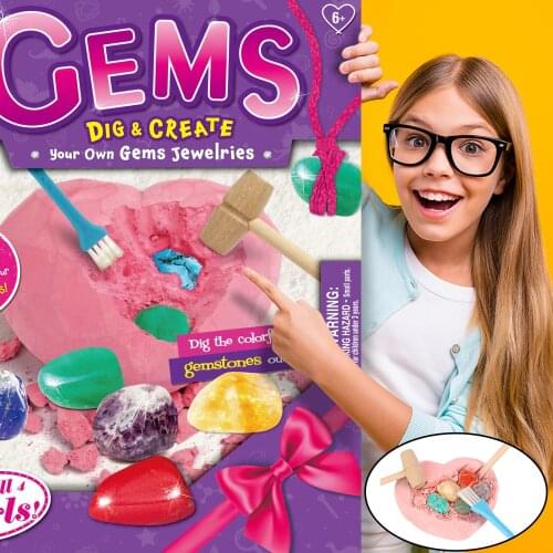 Creative Gemstone Unearth Kit Crystal Mining Kit with 6 Gems Rocks Educational Toys Excavation Kit Gift for Kids Teens Boy Girls