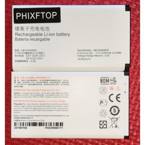 PHIXFTOP Original AB3100AWMF Battery For Xenium E182 cellphone for PHILIPS CTE182 Mobile phone 4.2v