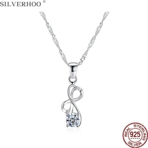 SILVERHOO 925 Sterling Silver Elegant Irregular Knot-Shape Pendant Necklace Luxury Cubic Zirconia Necklaces For Women Jewelry