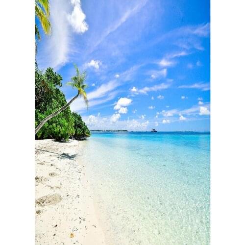 Scenery Sea Coconut Tree Sand Beach Photo Background Vinyl Backdrops Photography Props for Children Baby Portrait Photobooth