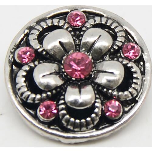 Pink Color Crystal Flower Pattern Snap Button Charms For DIY Jewelry