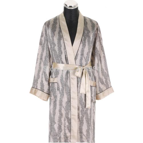 Luxury Silk Robes for Men Leopard Satin Dressing Gown for Men Long Sleeved Satin Silk Kimono Robe for Men