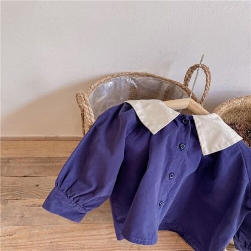 2021 childrens autumn new products girls' autumn Korean version of the big lapel embroidery long-sleeved shirt shirt factory di