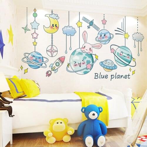 [SHIJUEHEZI] Outer Space Planets Wall Stickers DIY Stars Rocket Wall Decals for Kids Rooms Baby Bedroom Home Decoration