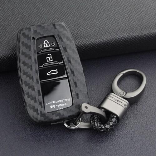 Silicone Carbon Fibre Car Key Case Remote Shell Cover Fit For Toyota Camry C-HR RAV4 Avalon Corolla Prado Protect Auto Keychain