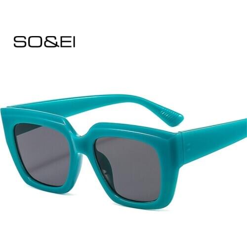 SO&EI Fashion Square Women Sunglasses Clear Pink Blue Eyewear Men Trending Grey Tea Gradient Sun Glasses Shades UV400