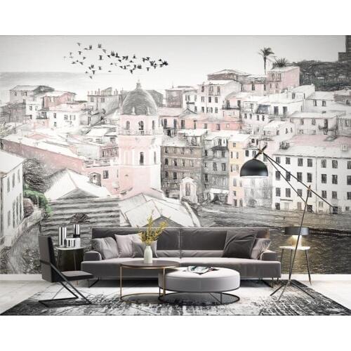 Mediterranean style city architecture modern 3d wallpaper pape de parede,living room tv sofa wall bedroom wall papers home decor