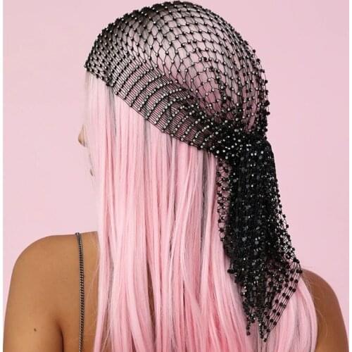 Glitter Womens Rhinestone Headpiece Turban Hat Jewelry Turbans For Hair Bling Crystal Mesh Head Wraps Nightclub Headwear Cap