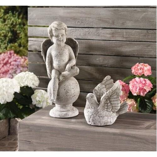 Vintage Retro old coarse pottery angel Home Furnishing window ornaments balcony garden gardening bird figurine courtyard statue