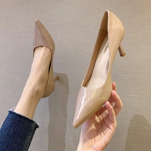 Autumn Patent Leather Concise Womens Shoes Pointed Toe Office High Heels Pumps Women Sexy Party Wedding Shoes Zapatos De Mujer