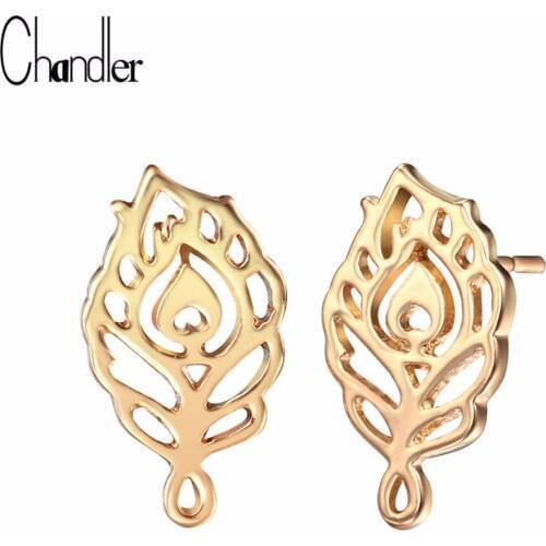 Chandler Brand New Gold Peacock Feather Shaped Stud Earrings Hollow Out Allo Zinc Metal Fashion Jewelry For Women Simple