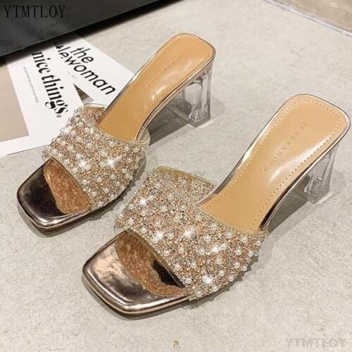 Womens Slipper Summer New Shoes Pearls Open Toe Comfort Pvc Sexy Ytmtloy Square Heel Zapatillas Casa Mujer