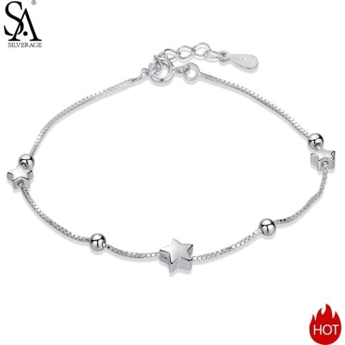 SA SILVERAGE 2020 Sterling Silver Star Ball Charm Bracelets & Bangles for Women 925 Silver Women Bracelet Silver Chain Bracelet