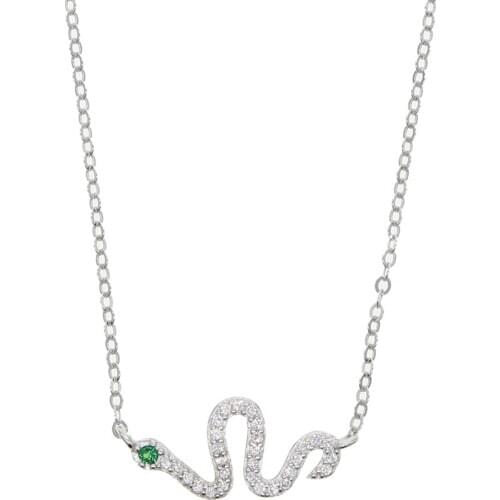 Fashion european Women Snake Pendant Necklace 925 sterling Silver aaa zircon Long Snake Animal Pendant Girl Gift