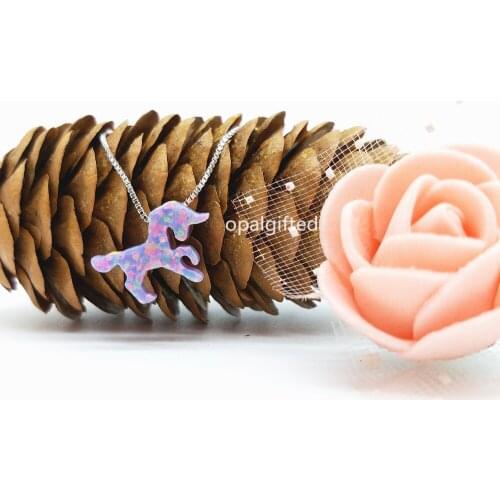 1pc/lot)2020 Fashion pattern unicorn Free Shipping 925 Sterling Silver synthetic opal Purple unicorn necklace for lovely women