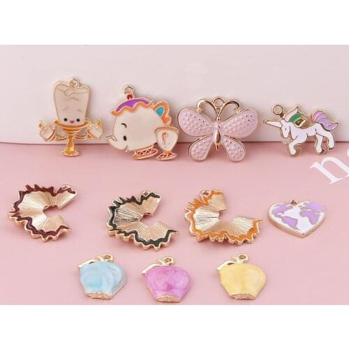 10pcs Korea Cartoon Alloy Drop Oil Butterfly Candle Apple Fun Earrings For Women Girls Material Diy Ear Jewelry Accessories