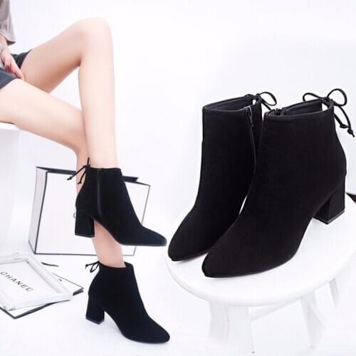 2020 Large Size 34-43 New Women Fashion Retro High Heel Side Zipper Wild Classic Comfortable Non-slip Suede Casual Boots B20-08
