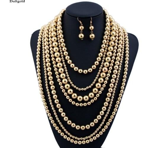 2021 Luxury Hyperbole Multi Layer Ccb Beads Body Chain Necklace Earrings Jewelry Sets For Women Fashion Wedding Necklaces Set