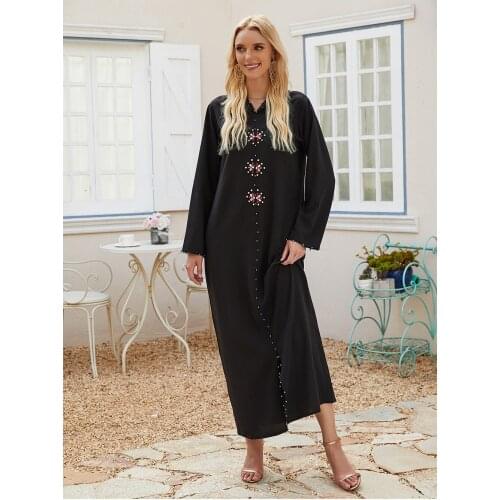 2021Eid Abaya Dubai Turkey Muslim Turban Dress Womens Tunic Robe Beaded Diamond Islamic Clothing Ramadan Dress with Hat