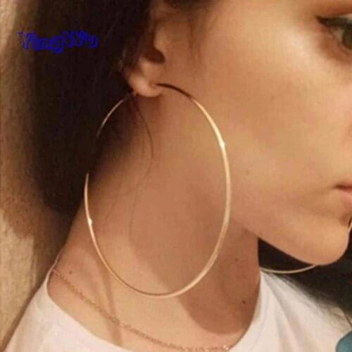40mm 60mm 70mm 80mm Exaggerate Big Smooth Circle Hoop Earrings Simple Party Round Loop Earrings for Women Jewelry