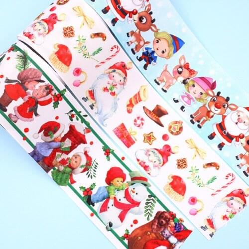5Yards Cartoon Christmas Grosgrain Ribbons DIY Handmade Child Bow Wedding Decoration Gift Wrap Material